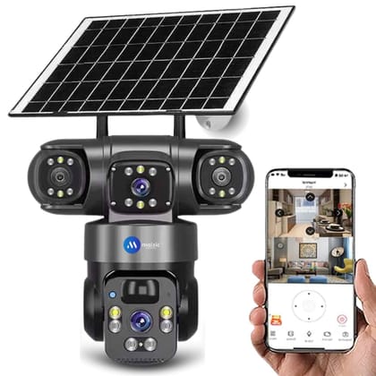Renewed Maizic Smarthome Batman Solar 4G CCTV Camera (5MP + 5MP) | Dual Lens, Triple Screen FHD View | Outdoor SIM Camera with Color Night Vision, Two-Way Talk, AI Motion Detection & All SIM Support