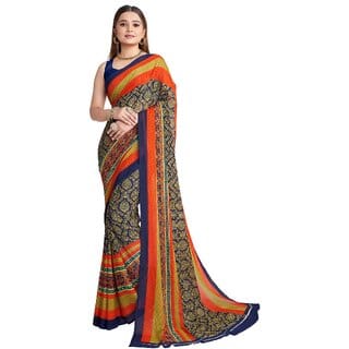 SVB Sarees Womens Multicolour Pure Georgette Printed Saree With Blouse Piece