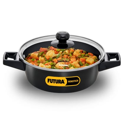 Hawkins Futura 2 Litre Cook N Serve Casserole, Non Stick Saucepan with Glass Lid, Induction Sauce Pan for Cooking and Serving, Black (Incb20G), 2 Liter-2 Litres / Induction
