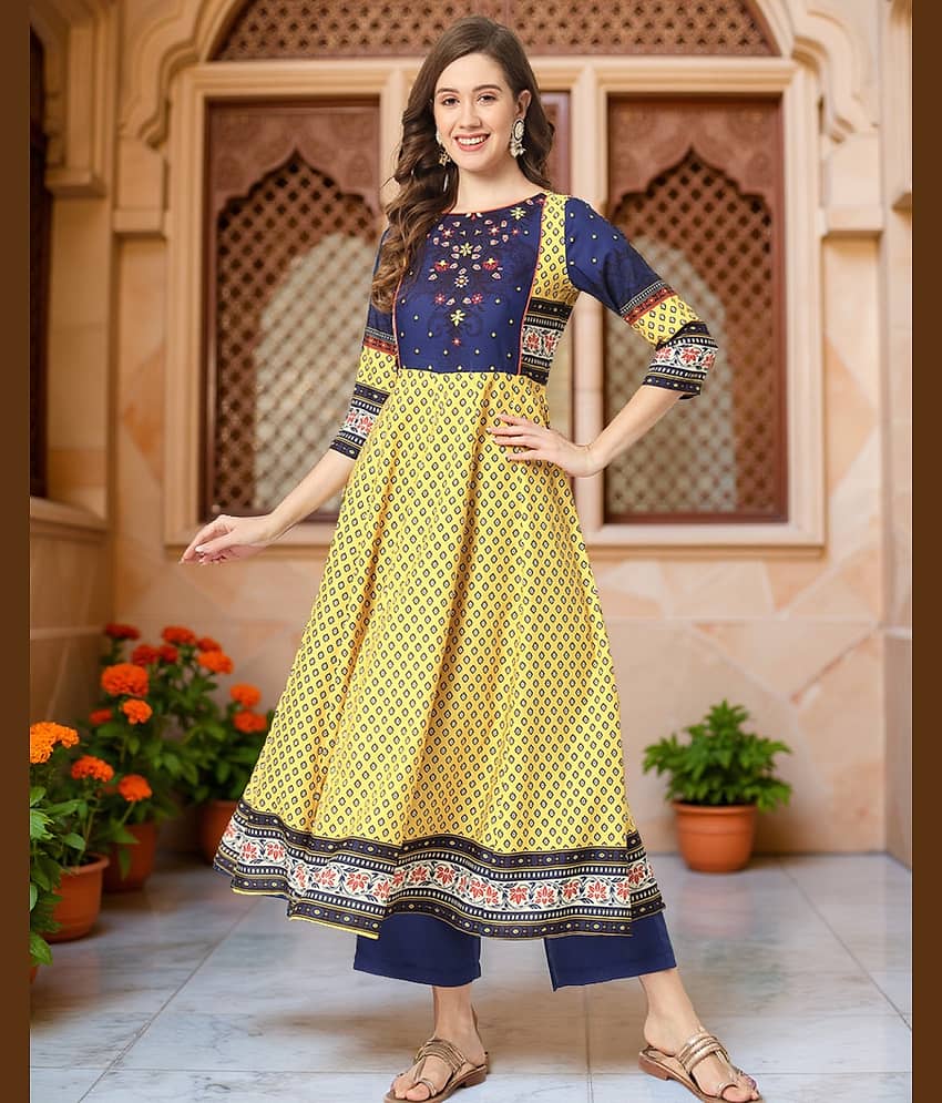 Pannkh - Yellow Rayon Women's Anarkali Kurti ( Pack of 1 )