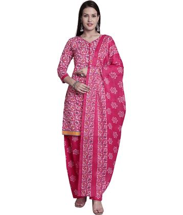 Rajnandini Women Cotton Blend Printed Straight Kurti With Patiala Salwar ( Pink )