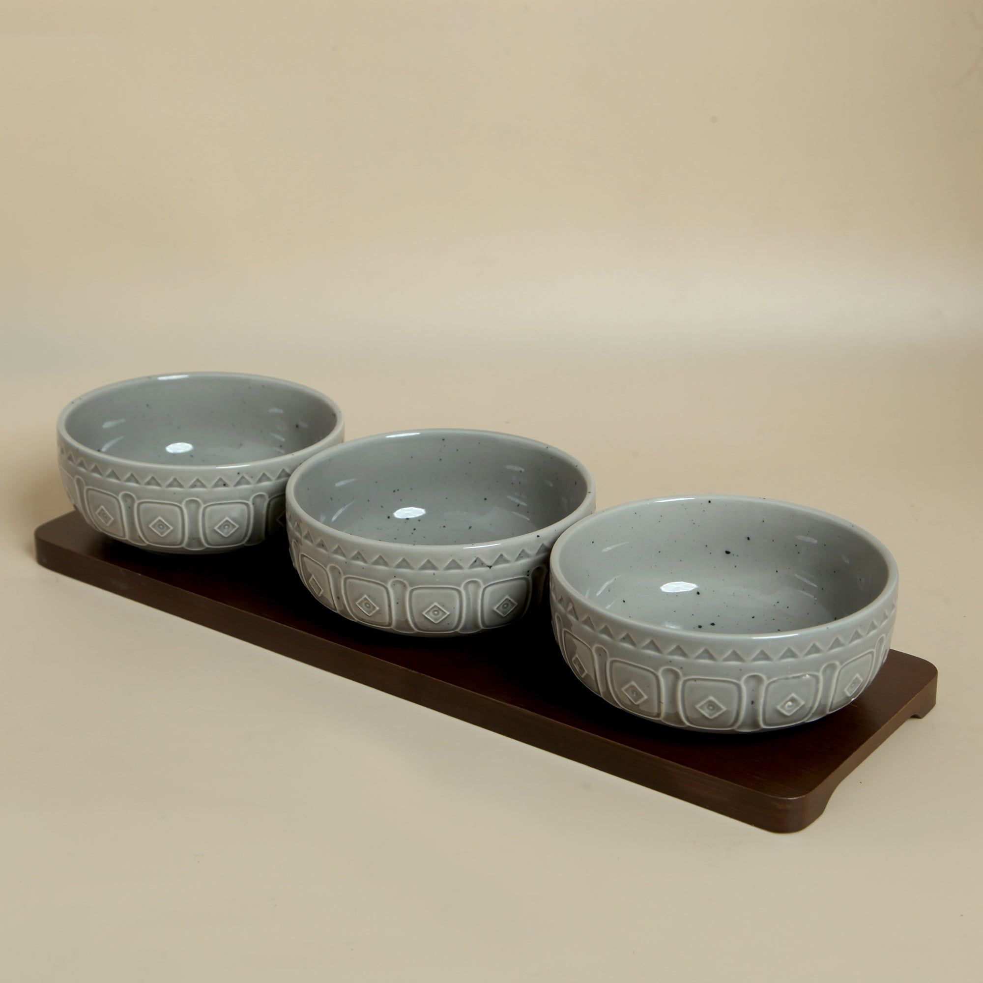 Triple Bowl Wooden Plater-Green