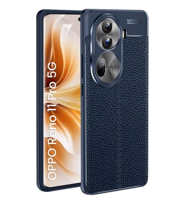 Vegan Leather Rugged Flexible TPU Series Shockproof Armor Back Cover for OPPO Reno 11 Pro 5G, 6.7 inch, Blue