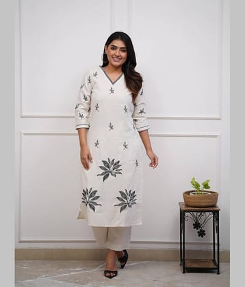 Royal Export Chanderi Embroidered Kurti With Pants Women's Stitched Salwar Suit - White ( Pack of 1 )
