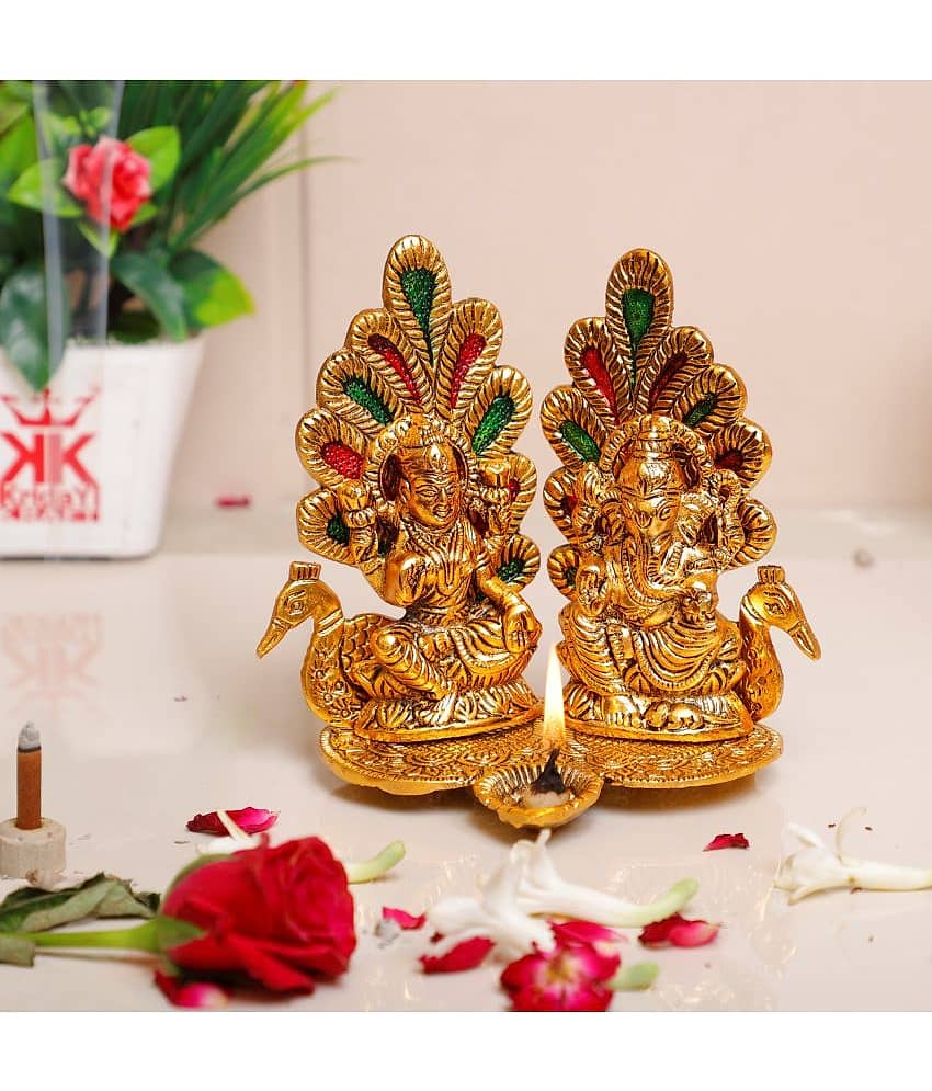KridayKraft Aluminium Laxmi Ganesh Idol ( 14 cm )