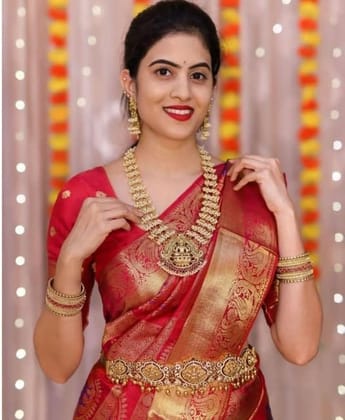 Women's Soft Lichi Silk Printed Saree With Unstitched Blouse 5.5Mtr (Red)-PID63581