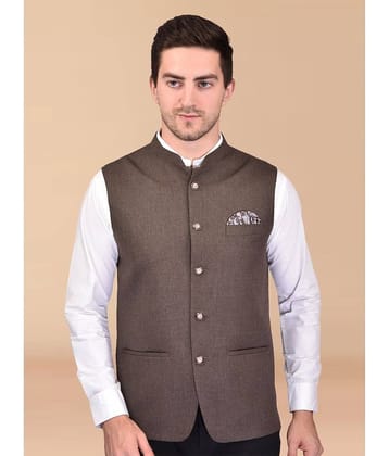 PRINTCULTR Brown Cotton Blend Men's Nehru Jacket ( Pack of 1 )