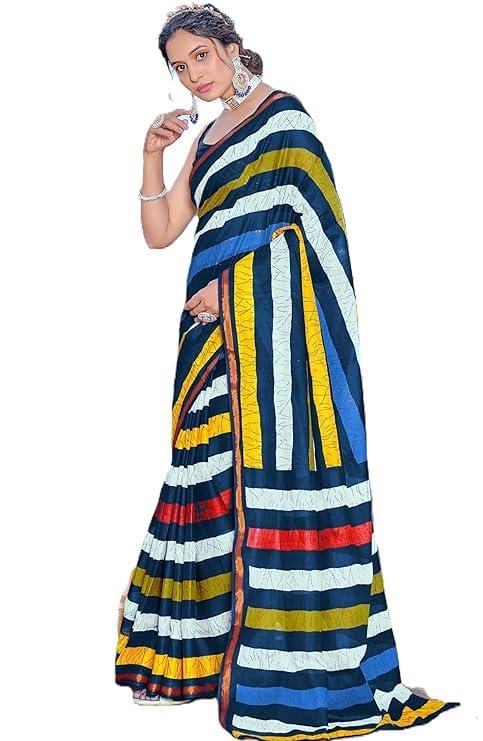 Women's Mul Cotton Printed Saree With Unstitched Blouse Piece