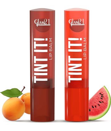 Glam21 Tint It Lipbalm Everyday Hydration With Spf15 & Vit-E | Shea Butter Avocado Oil Watermelon & Apricot Pack Of: 2, 7 G