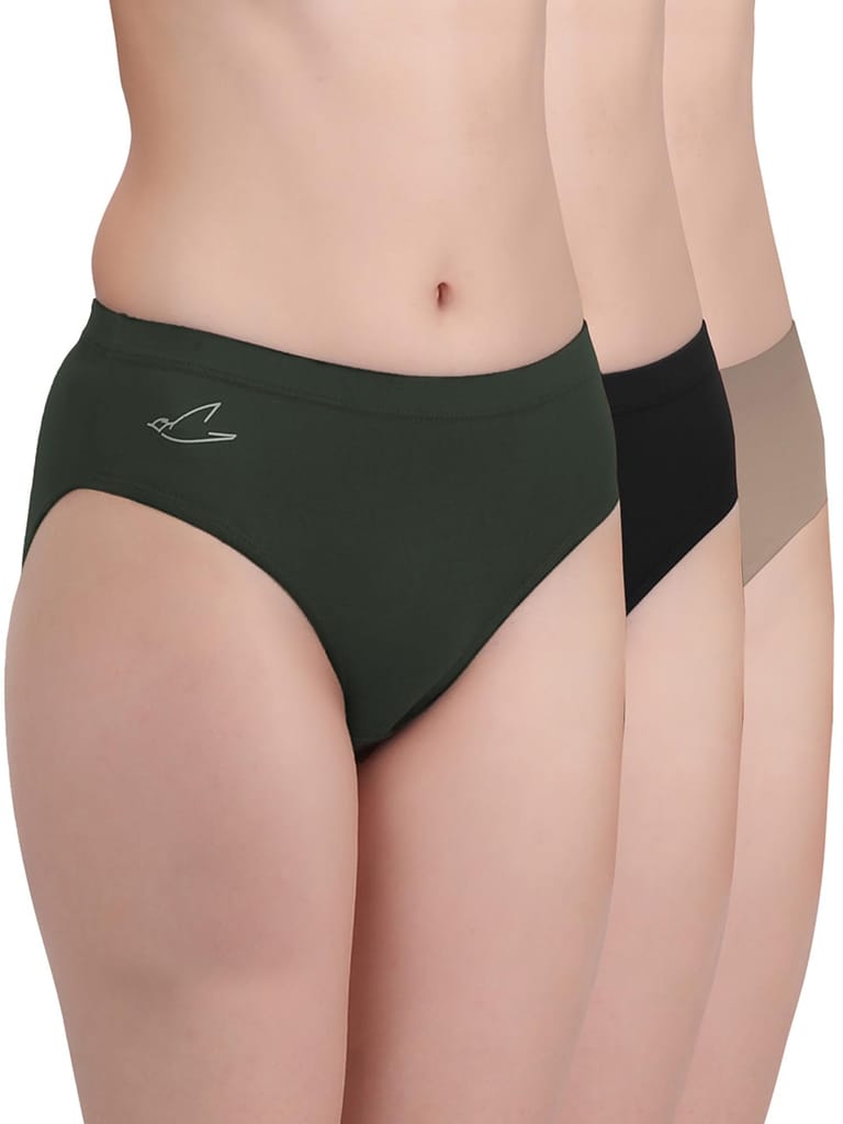 Freecultr Women’s Micromodal Mid-Rise Hipster | Super Soft & Breathable Fabric | Medium Rear Coverage | Comfortable Stretch Elastic | Pack of 3  |Color - Avocado Green,Sable Black,Pink