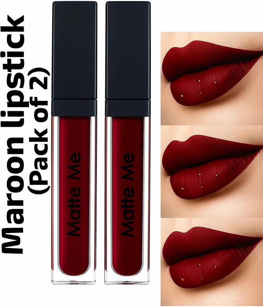 Beauty Women Maroon Matte Smudge Free Liquid Lipstick ( Pack of 2 )