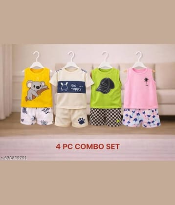 ODIMENT Pack of 4 Girls Cotton Blend T-shirt & Shorts ( Multicolor )