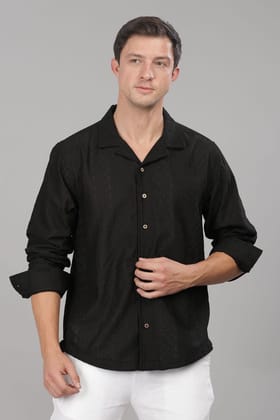 Black Monnaaco Cuban Collar Shirt