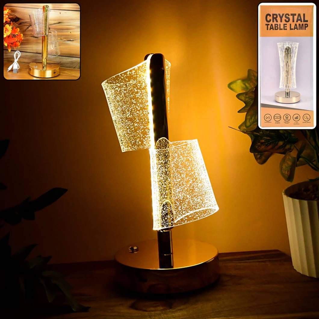 Modern Luxury Crystal LED Double Shade Table Lamp (1 Pc)