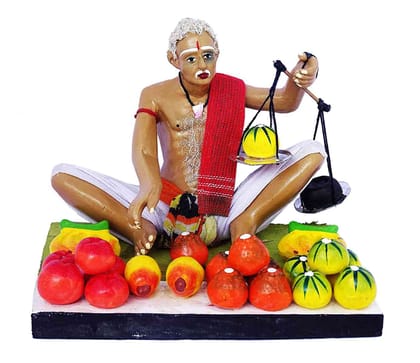 Krishnanagar Handmade Clay Gift & Decor - Basic- Sitting Human Figure Miniature Idol - Fruit Seller