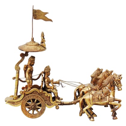 Brass Showpiece Arjun Rath Statue | Handcrafted Mahabharata Arjun Rath Idol for Home, Temple & Decor, Height : 9.5 Inch (BSMAS070 A)
