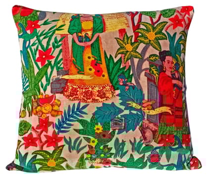 Frida Kahlo Velvet Cushion Cover-Ivory-12 x 12 inches / Plain Cotton Backing