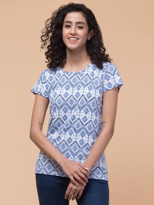 Hive91  Abstract Womens T-Shirt in Blue & White XXL