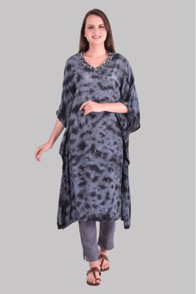 Grey tonal splash Tie Dye Kaftan Set-XS
