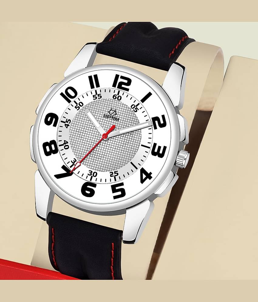 Septem Black Leather Analog Men's Watch