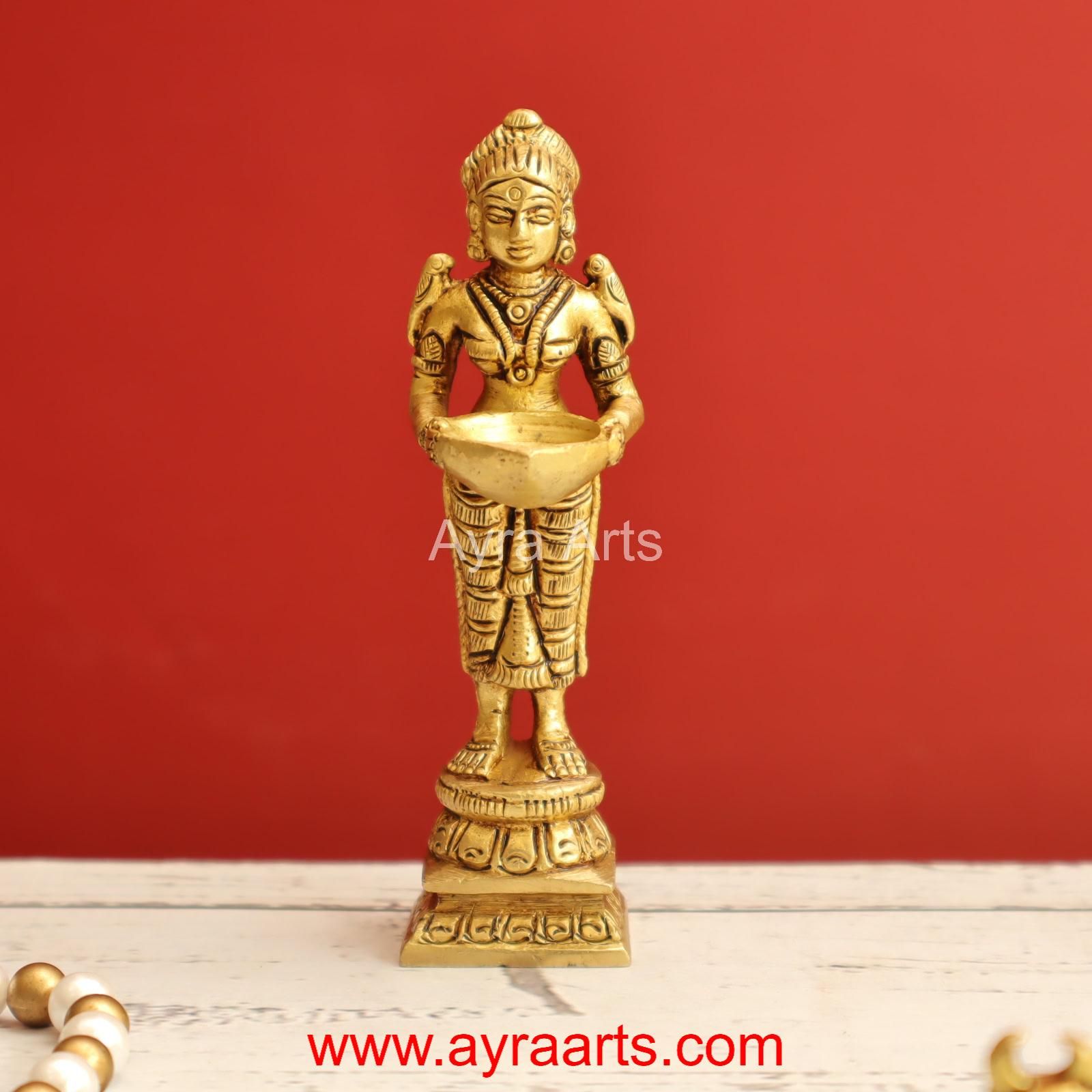 Brass Deepalakshmi Deva Kanya Oil Lamp for Home Decor - 4 Inch Height