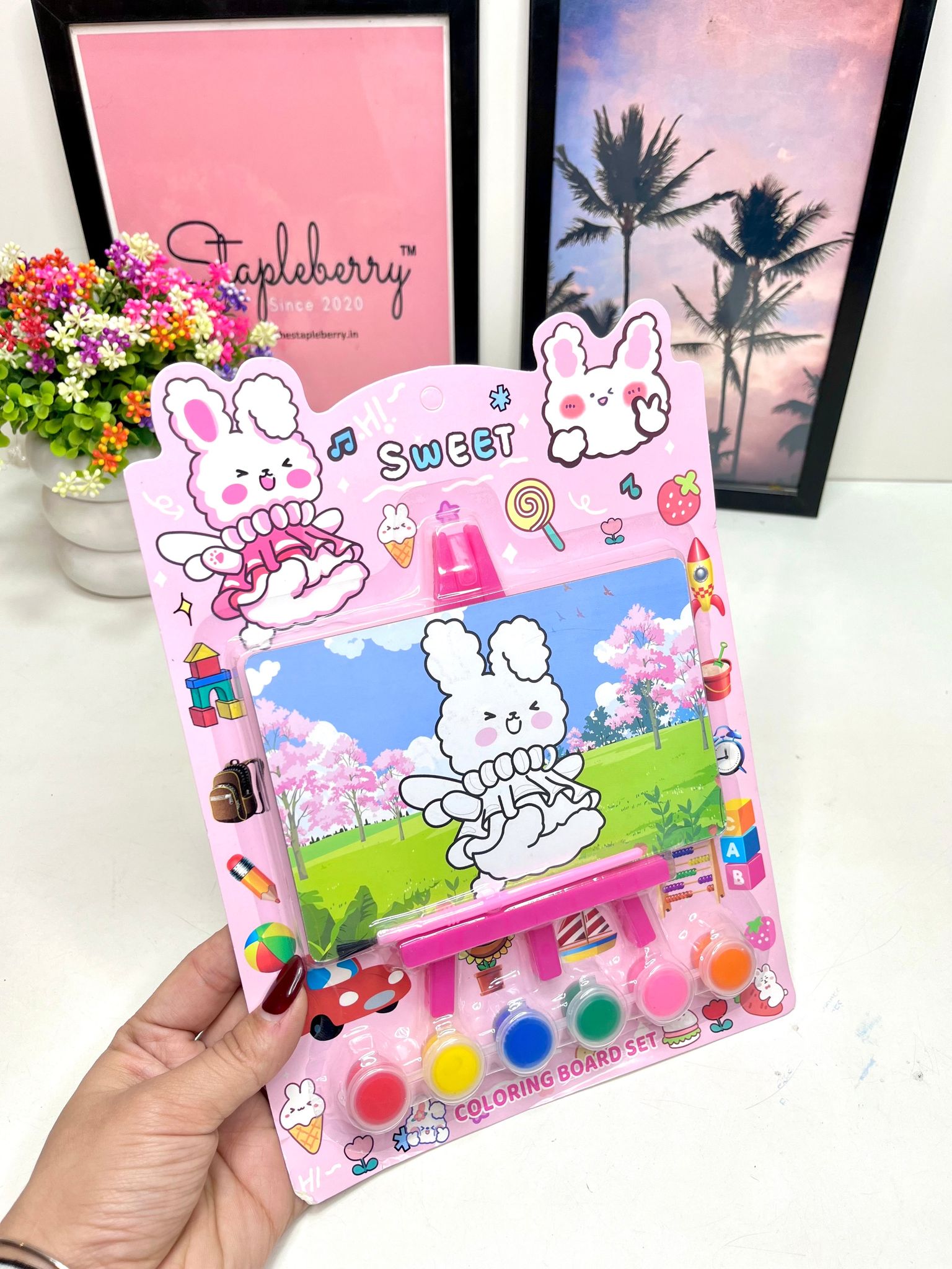 Quirky Canvas with paint colours and brush-Blue
