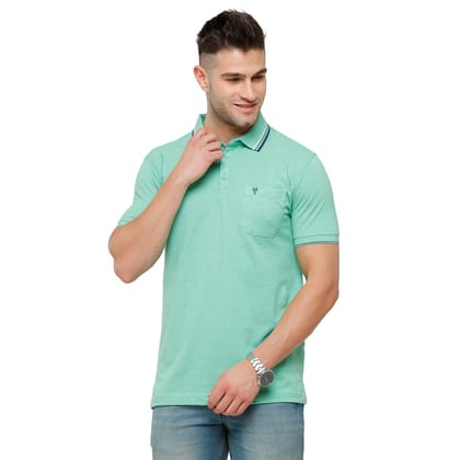Classic Polo Men's Turquoise Melange Polo Half Sleeve Slim Fit T-Shirt | Toza-Aqua Mel