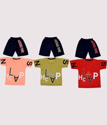 DIAMOND EXPORTER Pack of 3 Boys Cotton Blend T-Shirt & Capris Set ( Multicolor )