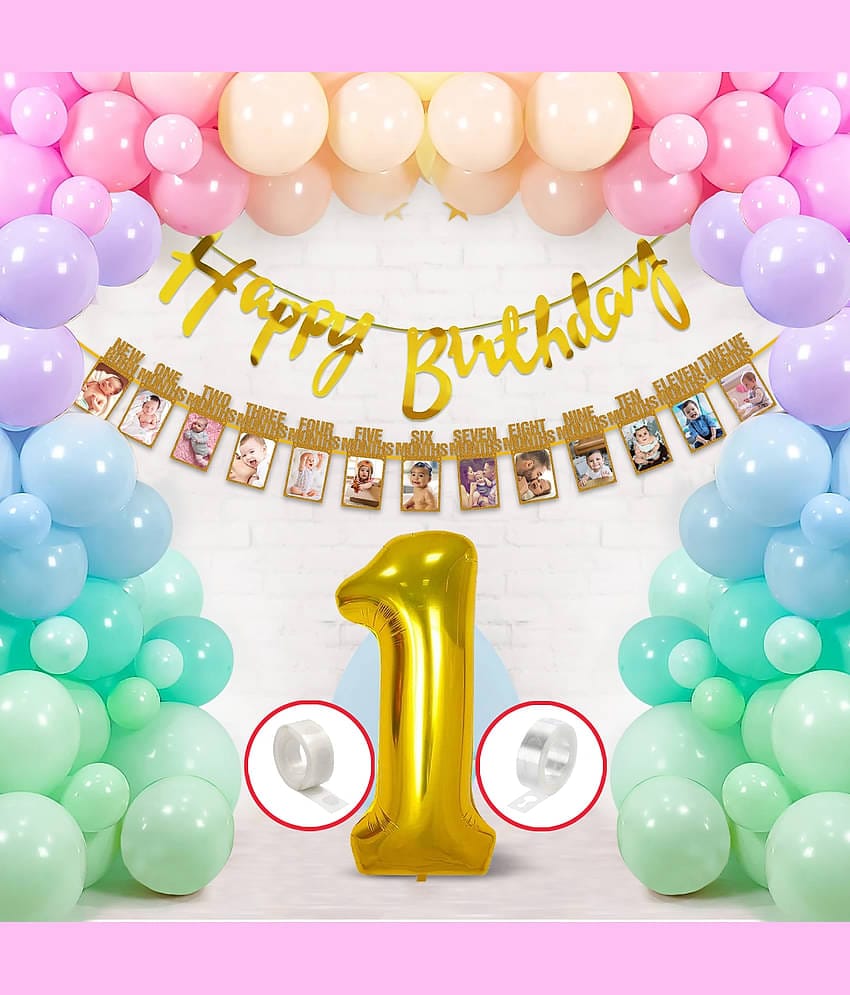 Zyozi Birthday Set,Birthday Decoration Items-Including Happy Birthday Banner,Milestone Banner,Multicolor Balloons,Foil Balloons & Glue dot (Pack of 55)