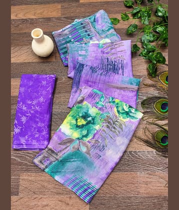 ANAND SAREES Georgette Printed Chanderi saree With Unstitched Blouse Piece ( Purple )