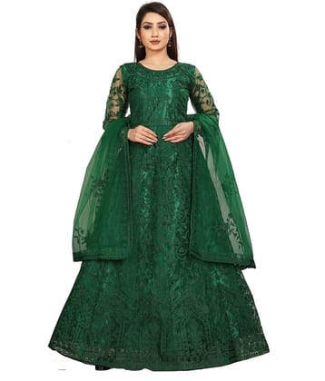 Apnisha - Green Flared Net Women's Stitched Ethnic Gown ( Pack of 1 )