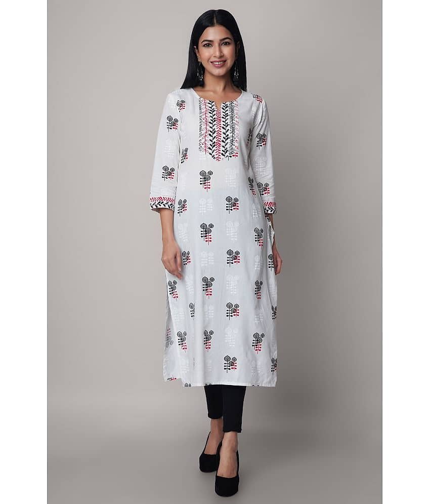 GOD BLESS - White Rayon Women's Straight Kurti ( Pack of 1 )