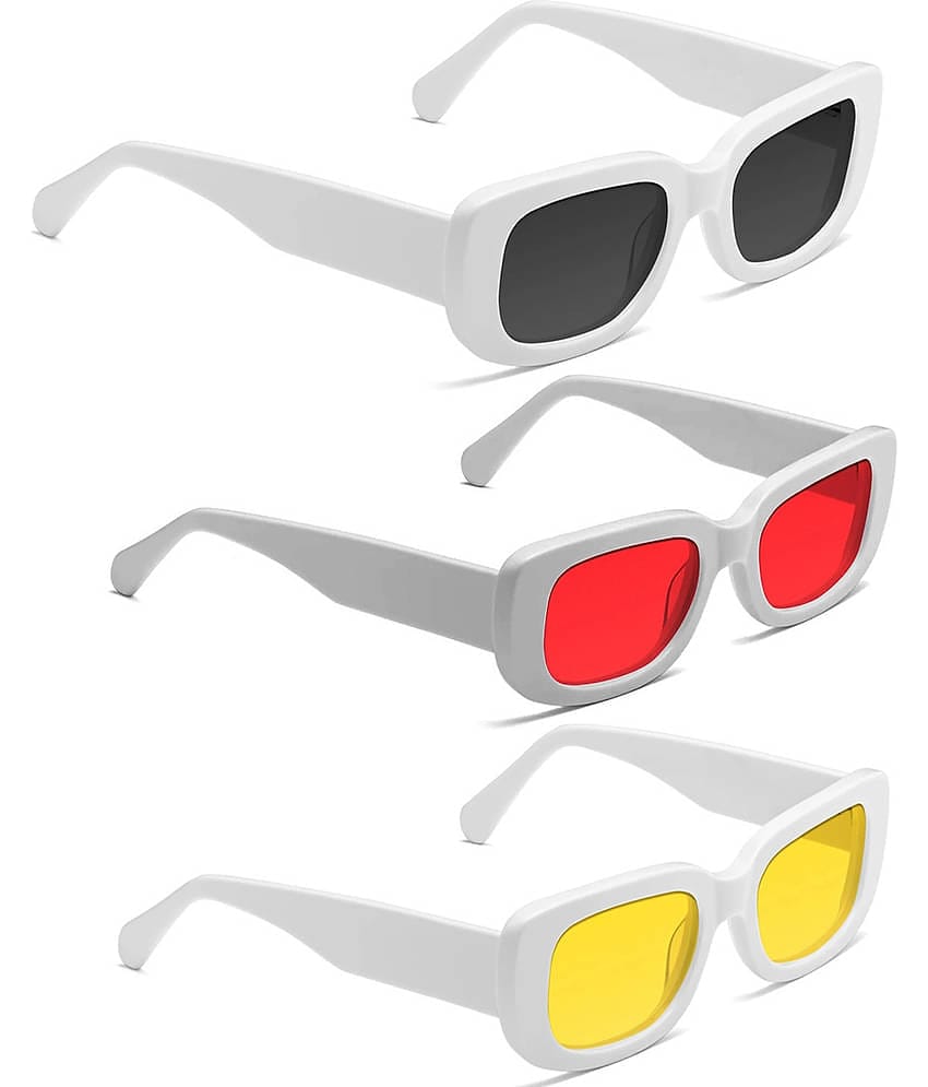 Elligator White Rectangular Sunglasses ( Pack of 3 )