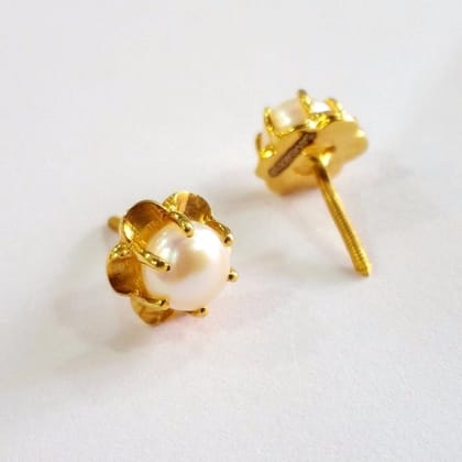 Indian traditional style vintage antique designer gorgeous 22karat yellow gold natural pearl stud earrings pair best collection er80