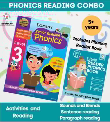 English Phonics Book Combo, Phonics Reader Level 3 [48 Pages] And Phonics Reader Book [16 Pages Small Size]Vowel Letter Soundsphonics Activity Book With Sentence Readingphonics Books 4 Years [Paperback] [Jan 01, 2022] Edsmart Edu Services Pvt Ltd