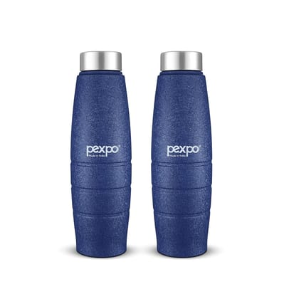 Pexpo Stainless Steel Fridge Water Bottle, 1L, Pack of 2, Blue, Duro | Eco-Friendly Water Bottle with 3X Powder Coating