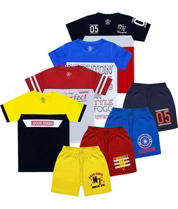 MIST N FOGG Pack of 4 Boys Cotton Blend T-Shirt & Shorts Set ( Multicolor )