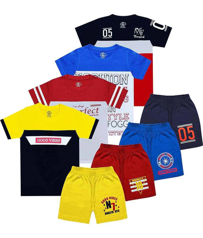 MIST N FOGG Pack of 4 Boys Cotton Blend T-Shirt & Shorts Set ( Multicolor )