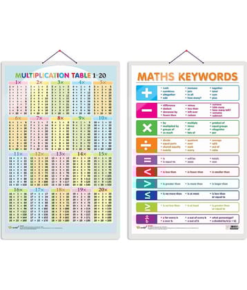 Set of 2 Multiplication Table 1-20 and MATHS KEYWORDS Early Learning Educational Charts for Kids | 20"X30" inch |Non-Tearable and Waterproof | Double Sided Laminated | Perfect for Homeschooling, Kindergarten and Nursery Students