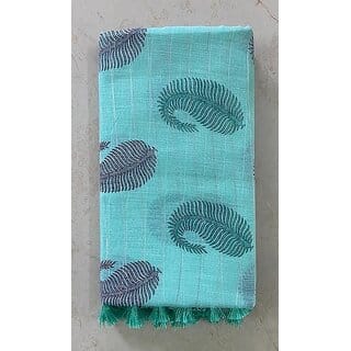Fancy Linen Cotton Saree Mango Print Linen Saree Lightweight Casual Saree Office Wear Cotton Saree (Green)