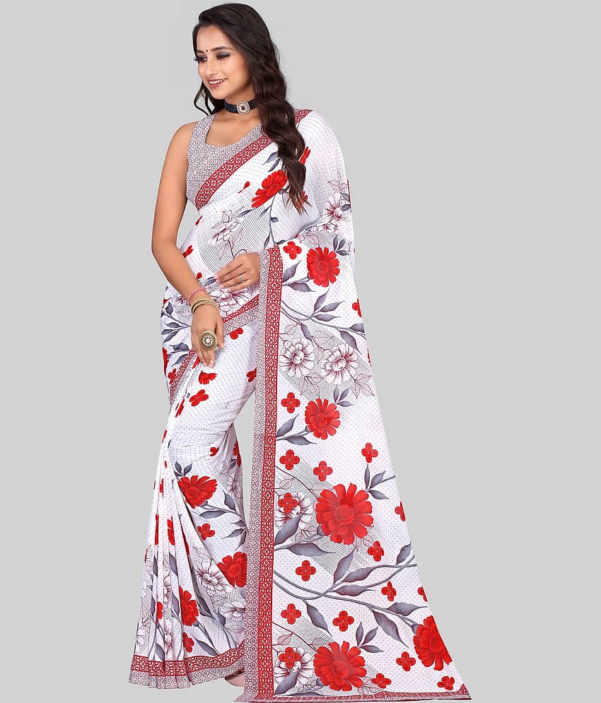 LEELAVATI Georgette Printed Saree With Unstitched Blouse Piece ( Multicolor )