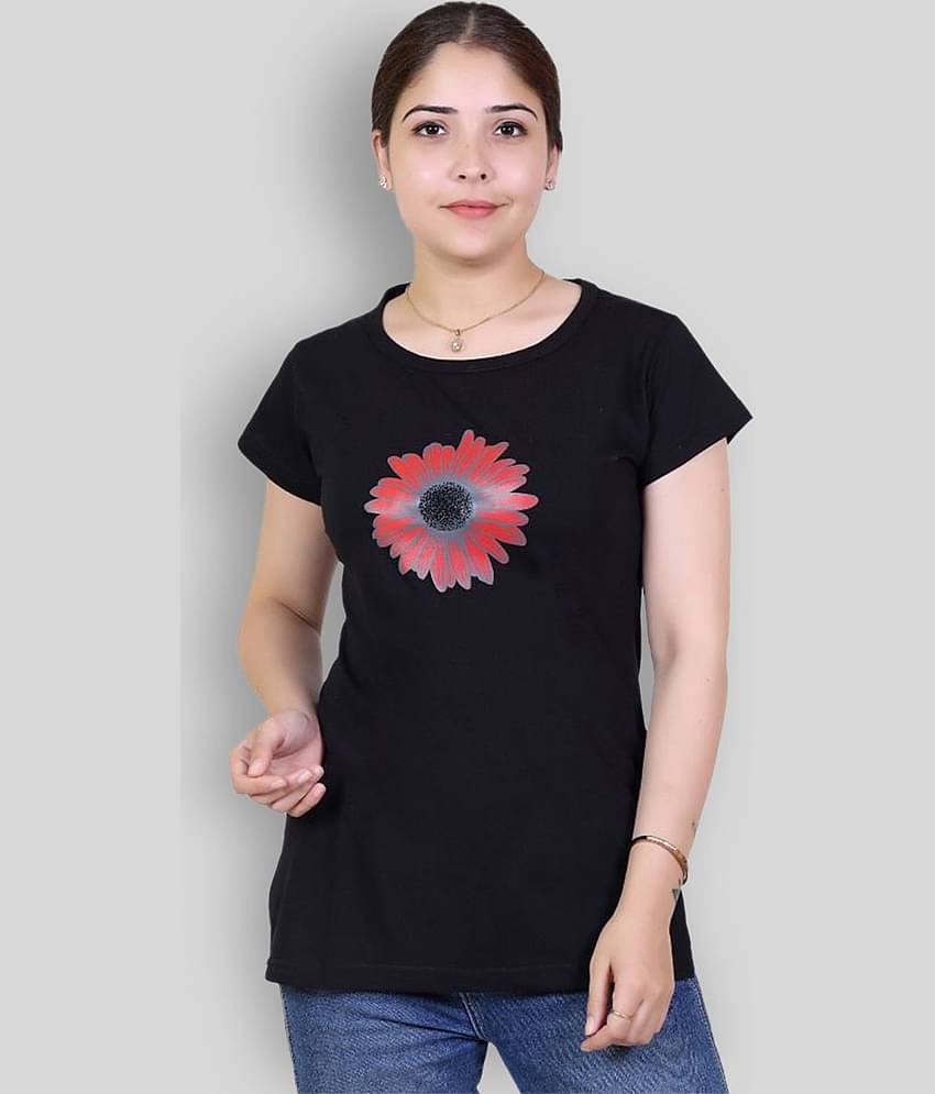 Varenyam Women Cotton Printed Regular Fit Round Neck T-Shirt ( Black )