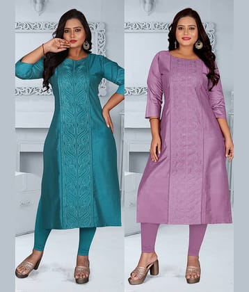 Hetsa Women Chanderi Embroidered A-line Kurti ( Multicolor )