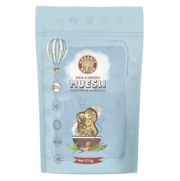 Organic Nation 25gm Muesli with Figs & Honey | Nutritious Breakfast Bliss | Premium Organic Muesli | Figs & Honey Muesli Delight | Healthy and Delicious Muesli 300g