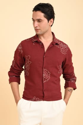 Infinite - Cotton Printed Shirt - Maroon-S-38 / MAROON