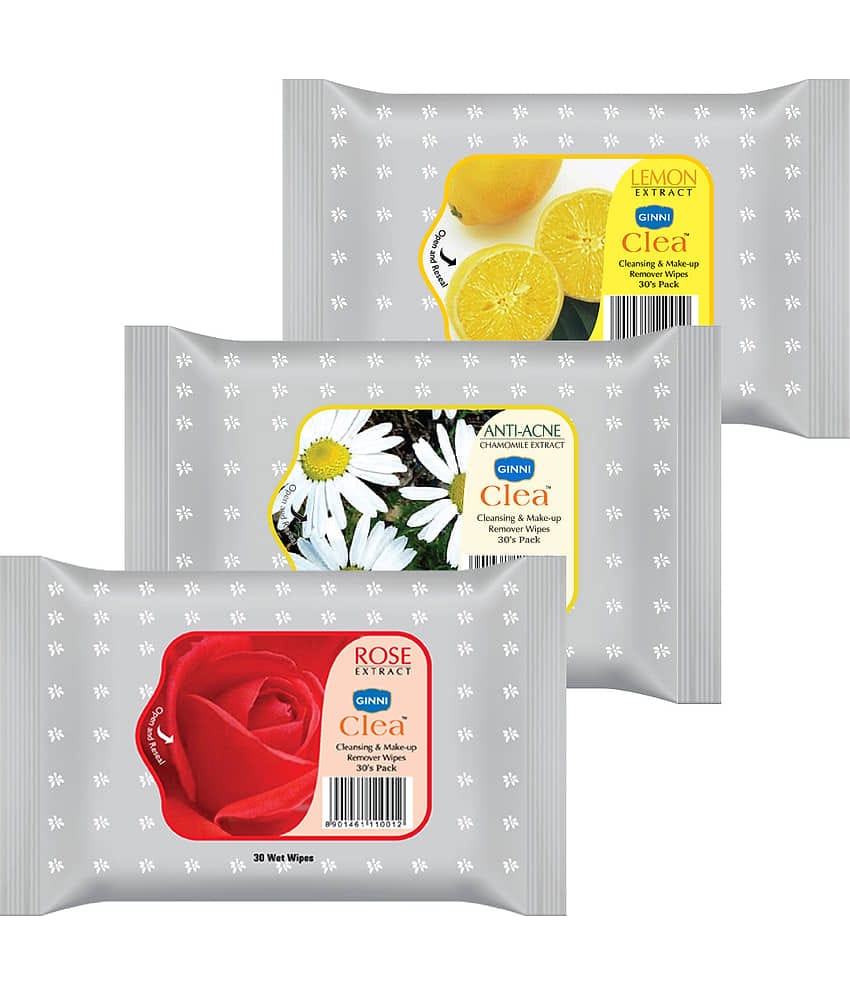 Ginni Cleansing & Makeup Remover Wet Wipes | Pack of 3 (30 Wipes/Pack) Wet Wipes ( 90 Pcs )