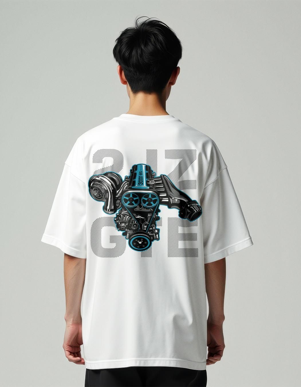 MountCart Store oversized baggy white supercar engine back mystic printed tshirt for men and women