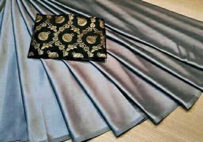 ANSH Womens Satin Solid Saree length (5.5m) & Blouse Piece Size (0.8m) (Grey)