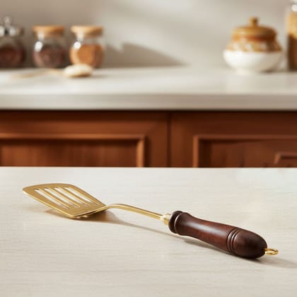 Brass Palta Hole with Wooden Handle | Heavy Duty Kitchen Tool, Height : 1 Inch (BCMAS178 G)
