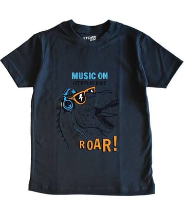 ETCHED DESIGN Pack of 1 Boys Cotton T-Shirt ( Navy Blue )